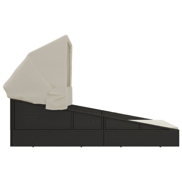 vidaXL Ξαπλώστρα με Πτυσσόμενη Οροφή Μαύρη 200x114x128 εκ. Συνθ. Ρατάν