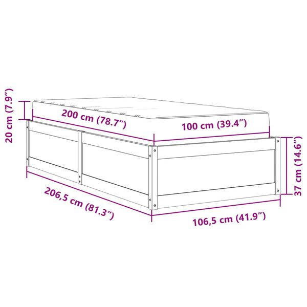 vidaXL Κρεβάτι με Στρώμα 100x200 εκ Μασίφ Ξύλο Πεύκου