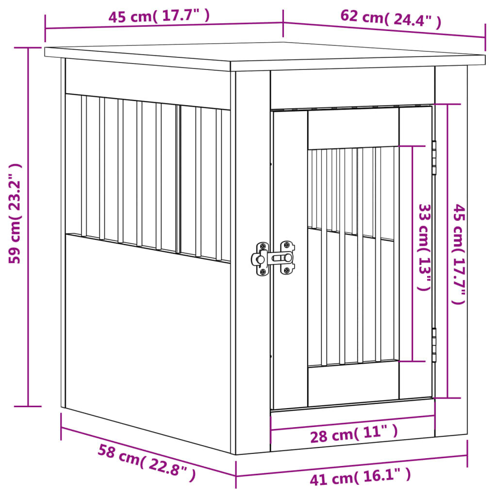 vidaXL Κλουβί Σκύλου Καφέ Δρυς 45x62x59 εκ. από Επεξεργ. Ξύλο