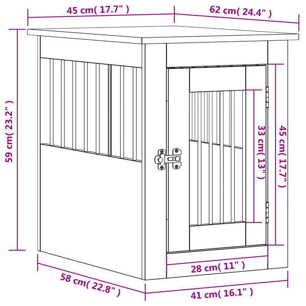 vidaXL Κλουβί Σκύλου Καφέ Δρυς 45x62x59 εκ. από Επεξεργ. Ξύλο