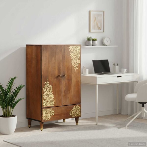 vidaXL Highboard με συρτάρι Καφέ 60 x 33 x 100 εκ. Στερεό ξύλο μάνγκο