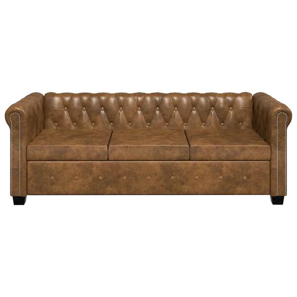 vidaXL Καναπές Τριθέσιος Chesterfield Καφέ από Συνθετικό Δέρμα