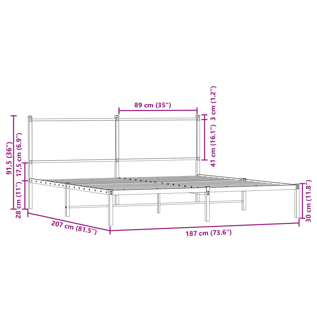 vidaXL Σκελετός Κρεβ. Χωρίς Στρώμα Sonoma Δρυς 180x200 εκ. Μεταλλικό