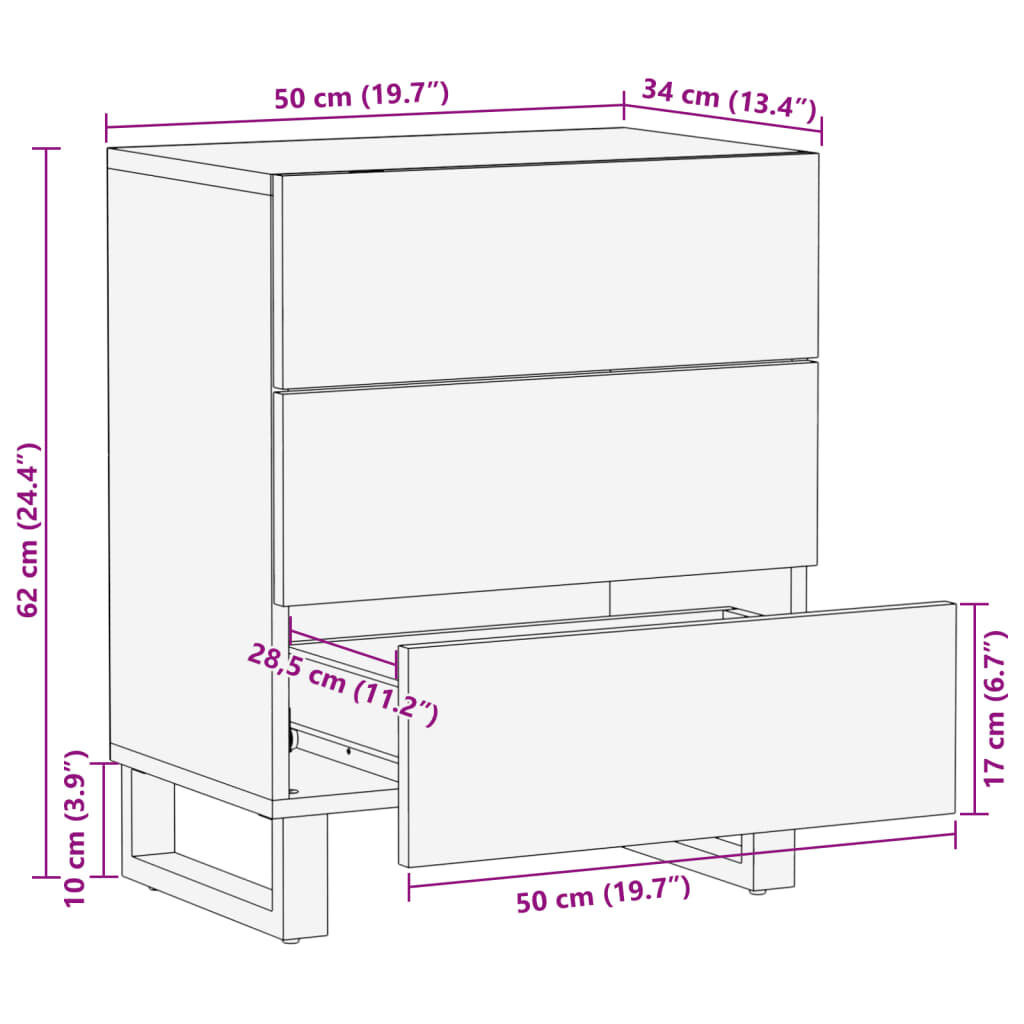 vidaXL Κομοδίνο 50x34x62 εκ. από Μασίφ Ξύλο Ακακίας