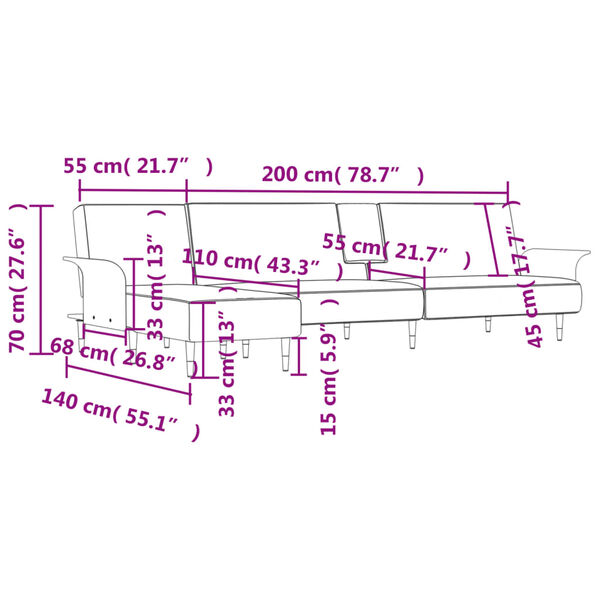 vidaXL Καναπές Κρεβάτι Γωνιακός Αν. Γκρι 279 x 140 x 70 εκ. Βελούδινος