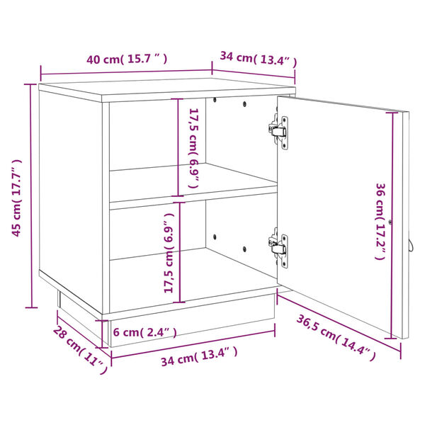 vidaXL Κομοδίνο Καφέ Μελί 40x34x45 εκ. από Μασίφ Ξύλο Πεύκου