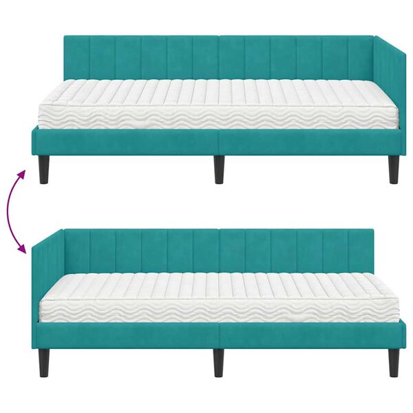 vidaXL Κρεβάτι Γωνίας με στρώμα Τιρκουάζ 90 x 190 cm Βελούδο