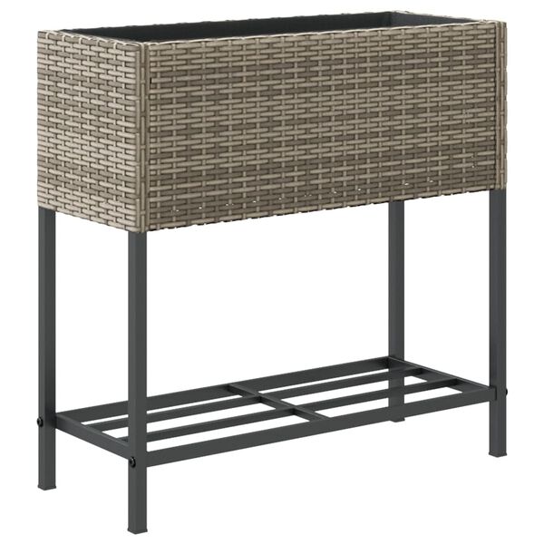 vidaXL Γλάστρες Κήπου με Ράφια 2 τεμ. Γκρι 70x28x70 εκ Συνθ. Ρατάν