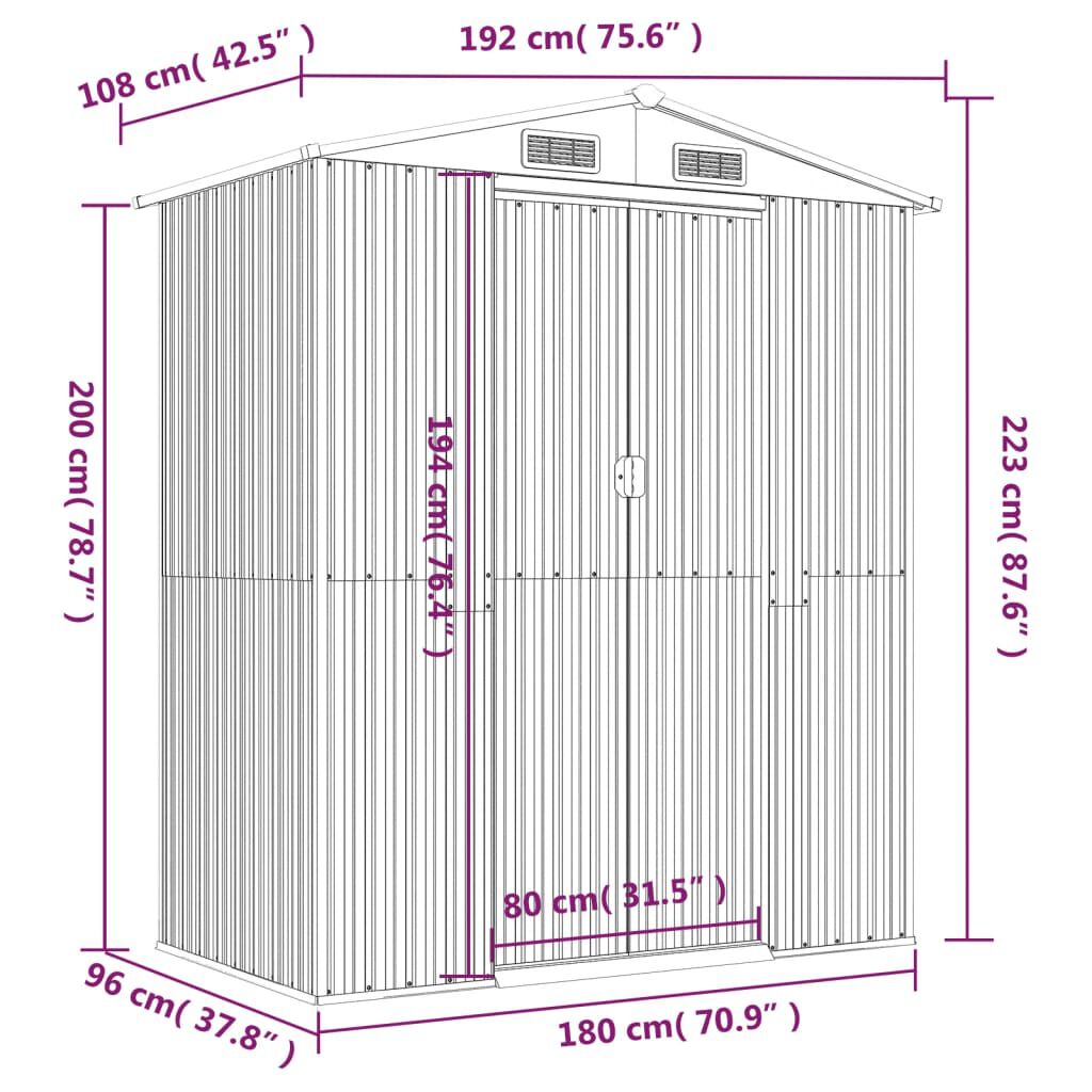 vidaXL Αποθήκη Κήπου Πράσινη 192 x 108 x 223 εκ. Γαλβανισμένο Ατσάλι