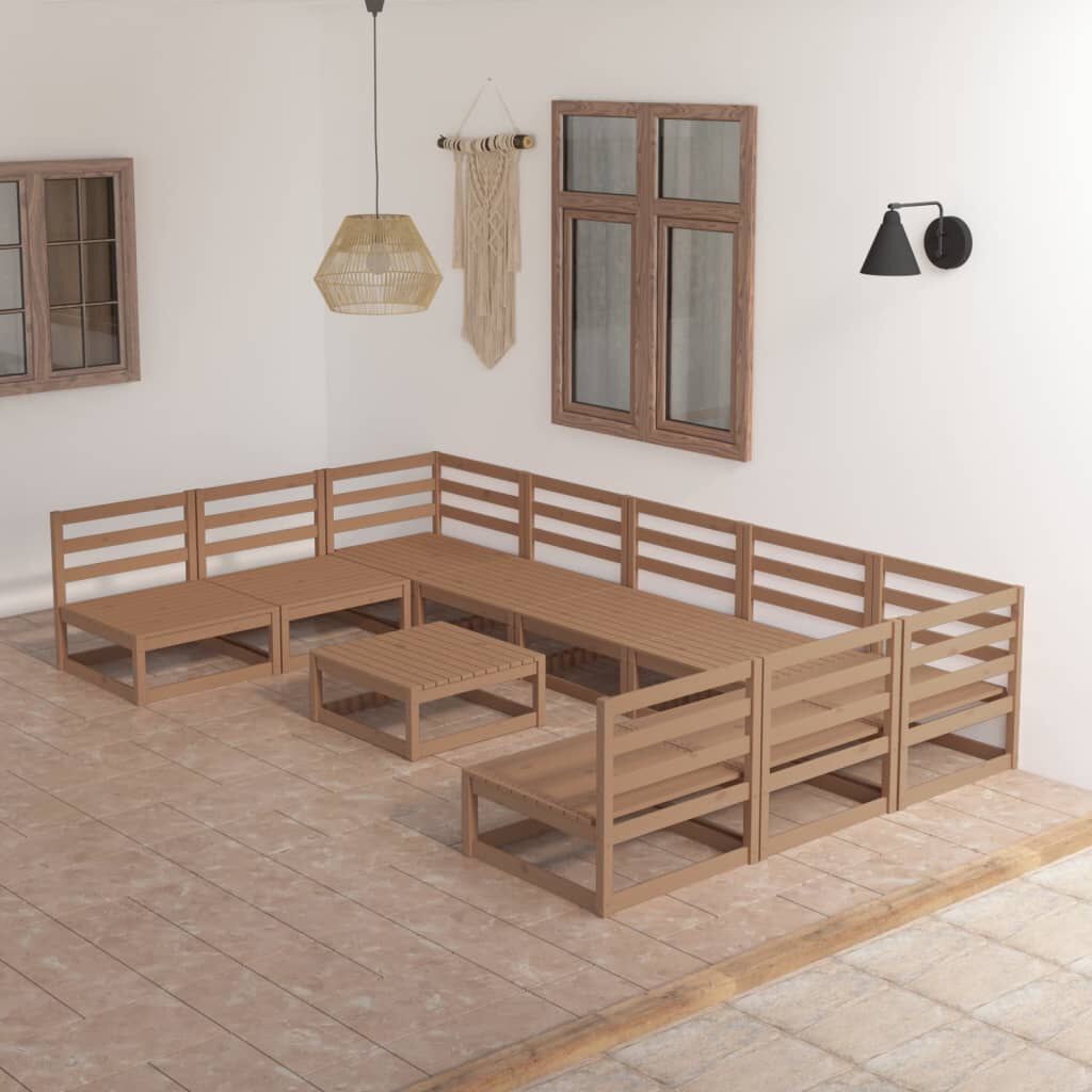 vidaXL Σαλόνι Κήπου Σετ 10 Τεμαχίων από Μασίφ Ξύλο Πεύκου