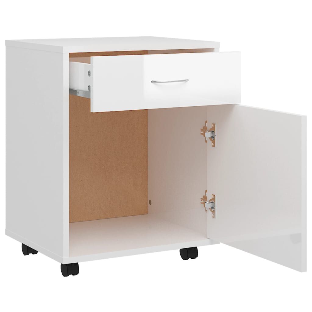 vidaXL Ντουλάπι Τροχήλατο Γυαλιστ. Λευκό 45x38x54 εκ. από Επεξ. Ξύλο
