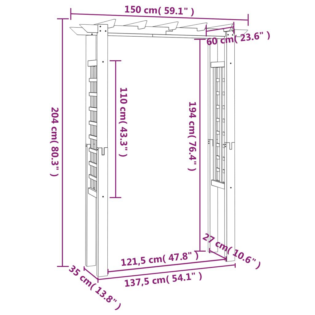 vidaXL Πέργκολα Είσοδος - Αψίδα 150 x 60 x 204 εκ. Εμποτισμένο Ξύλο
