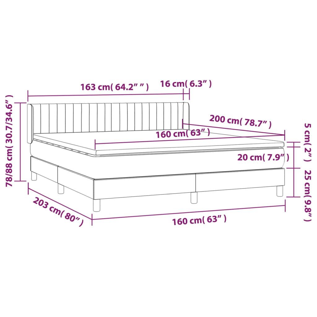 vidaXL Κρεβάτι Boxspring με Στρώμα Κρεμ 160x200 εκ. Υφασμάτινο