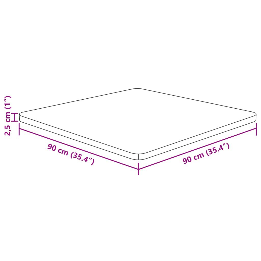 vidaXL Επιφάνεια Τραπεζιού Τετράγωνη 90x90x2,5 εκ. Μασίφ Ξύλο Δρυς