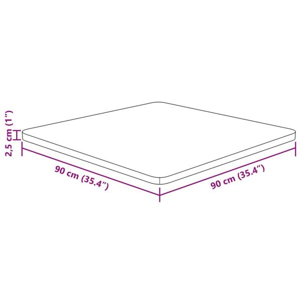 vidaXL Επιφάνεια Τραπεζιού Τετράγωνη 90x90x2,5 εκ. Μασίφ Ξύλο Δρυς