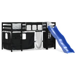 vidaXL Υπερυψ. Κρεβάτι με Κουρτίνες Λευκό/Μαύρο 80x200 εκ. Μασίφ Πεύκο