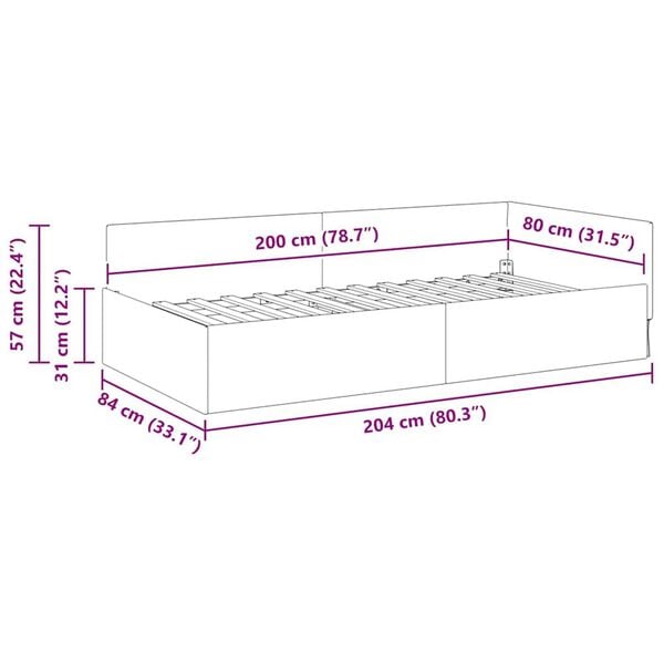 vidaXL Κρεβάτι Γωνίας Μπλε 80 x 200 cm Βελούδο και Εργοστασιακό ξύλο