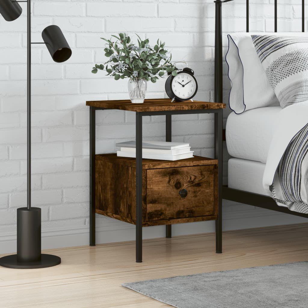 vidaXL Κομοδίνο Καπνιστή Δρυς 34 x 36 x 50 εκ. από Επεξεργασμένο Ξύλο