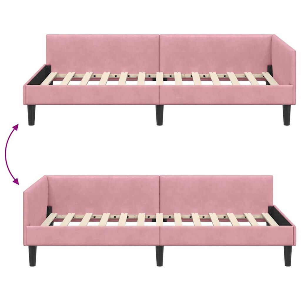 vidaXL Πλαϊνό Κρεβάτι Ροζ 90 x 190 cm Βελούδο και Στιβαρή ξυλεία