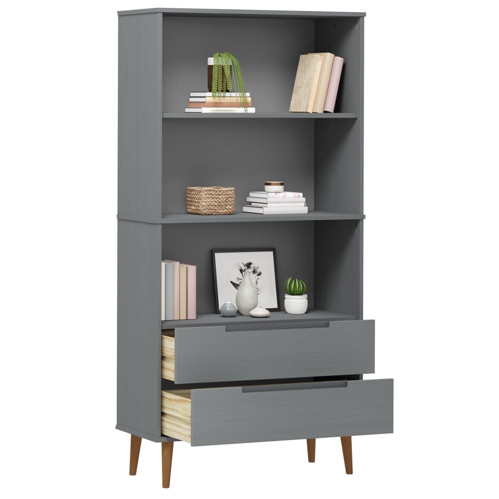 vidaXL Βιβλιοθήκη MOLDE Γκρι 85x35x170,5 εκ. από Μασίφ Ξύλο Πεύκου