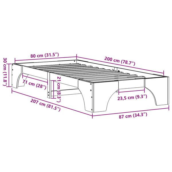 vidaXL Κρεβάτι Άσπρο Μασίφ ξύλο πεύκου 80 x 200 εκ Μινιμαλιστικό Κρεβάτι