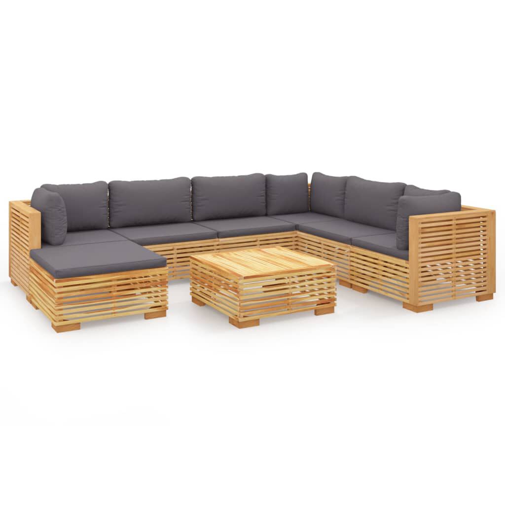 vidaXL Σαλόνι Κήπου Σετ 8 Τεμαχίων από Μασίφ Ξύλο Teak με Μαξιλάρια