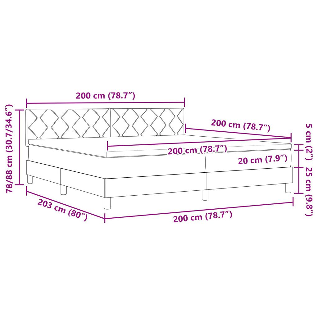 vidaXL Box Spring Κρεβάτι με Στρώμα & LED Μαύρο 200x200 εκ Ύφασμα