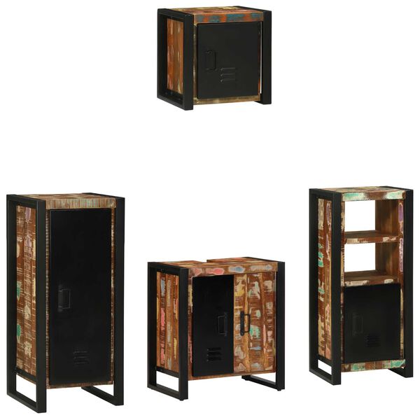 vidaXL Σετ Επίπλων Μπάνιου 4 pcs Πολύχρωμο Στερεό ανακτημένο ξύλο
