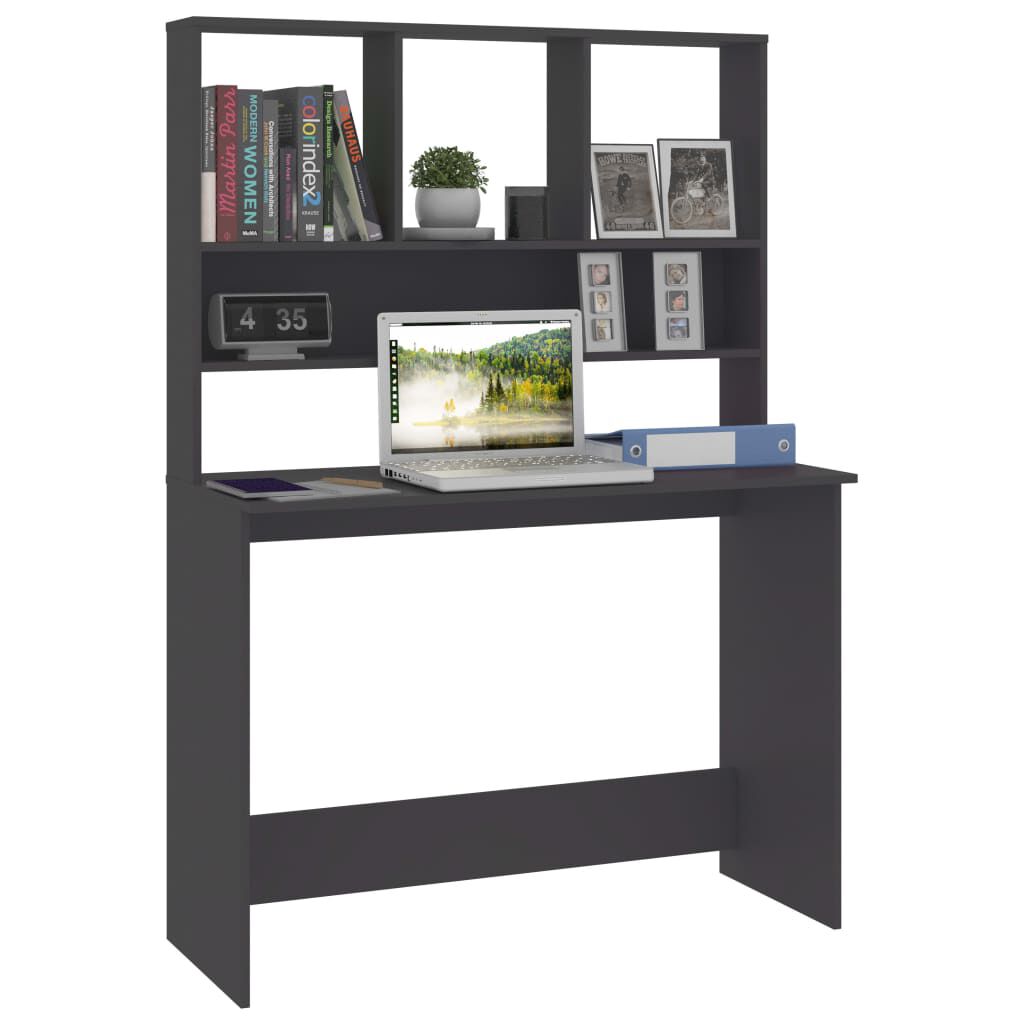 vidaXL Γραφείο με Ράφια Γκρι 110 x 45 x 157 εκ. από Μοριοσανίδα