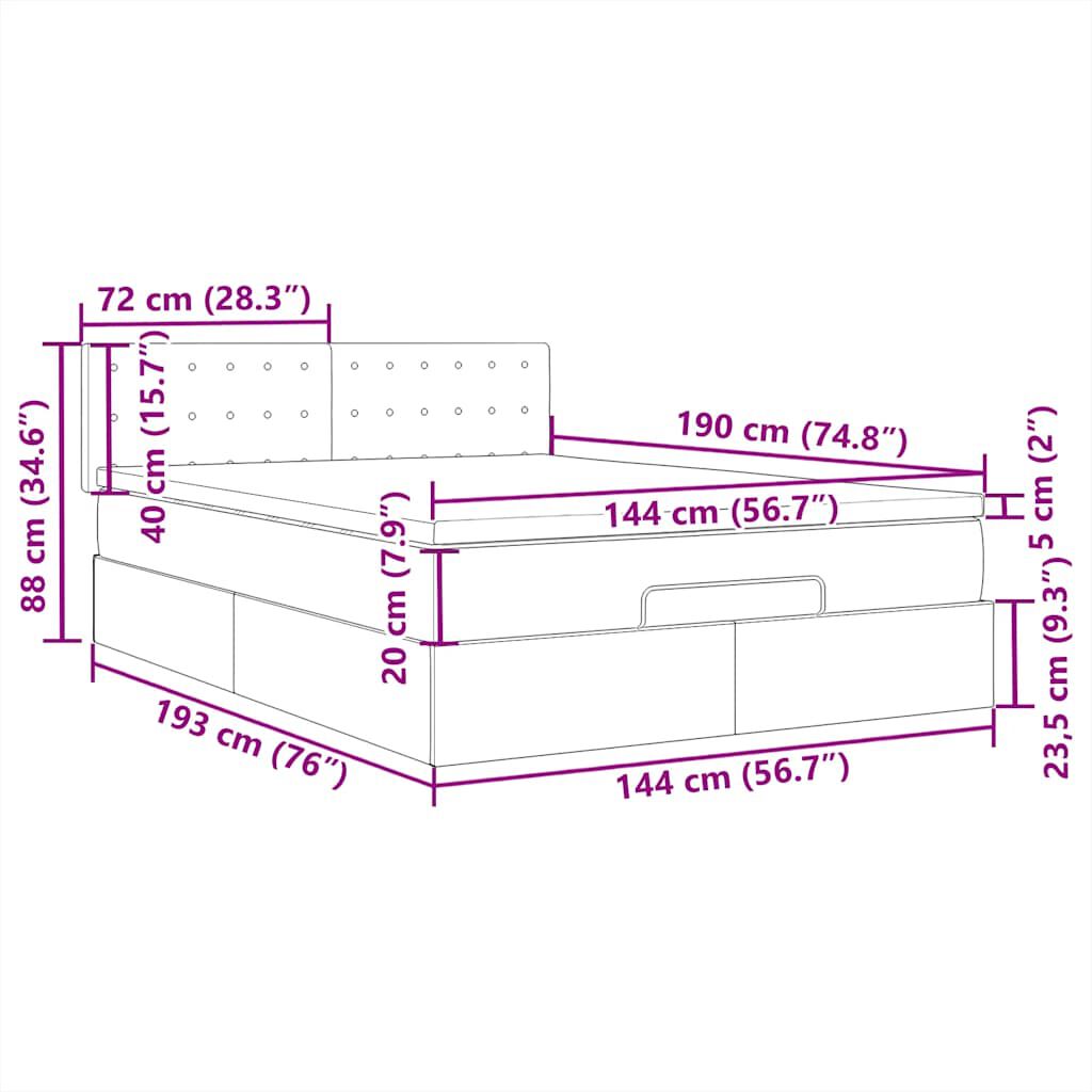 vidaXL Οθωμανικό κρεβάτι με στρώμα & LEDs Μπλε 140x190cm Ύφασμα