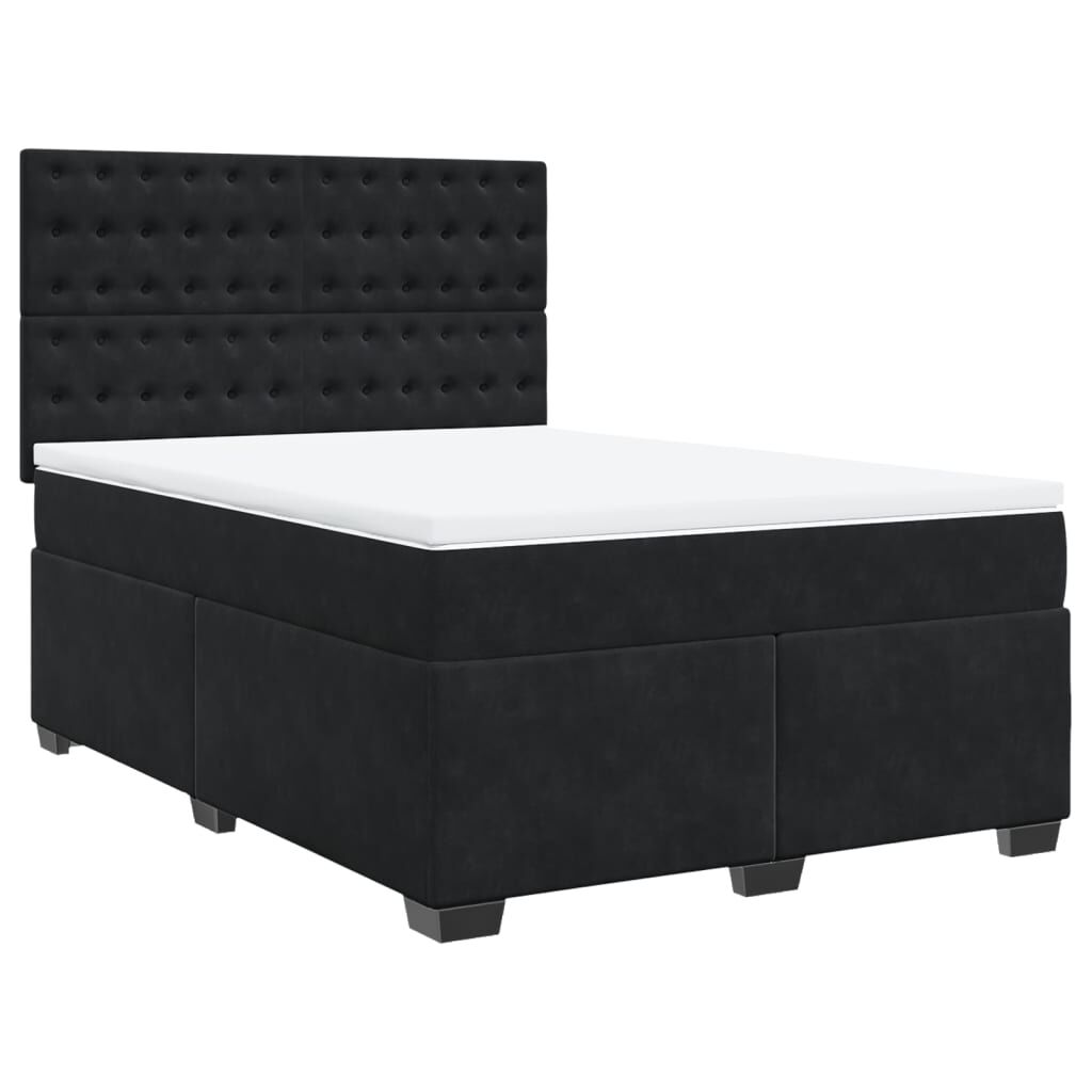 vidaXL Κρεβάτι Boxspring με Στρώμα Μαύρο 140x190 εκ. Βελούδινο