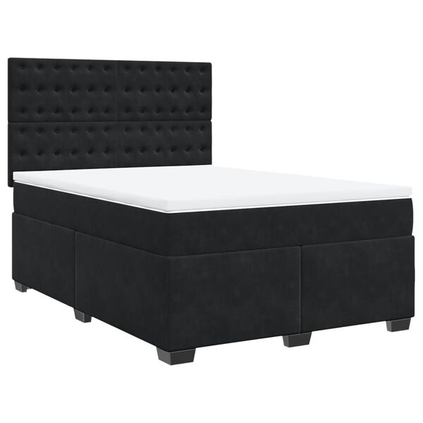 vidaXL Κρεβάτι Boxspring με Στρώμα Μαύρο 140x190 εκ. Βελούδινο