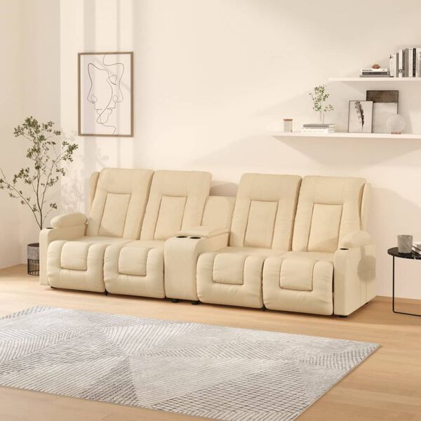 vidaXL Πολυθρόνα Μασάζ Τετραθέσια με Ποτηροθήκη Ανακλ. Κρεμ Ύφασμα.