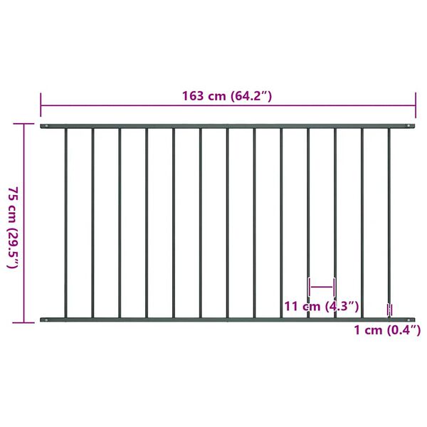 vidaXL Πάνελ Περίφραξης Ανθρακί 1,63x0,75 μ Ατσάλι με Ηλεκτροστατ. Βαφή