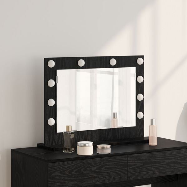 vidaXL Καθρέφτης Vanity με Φώτα LED Μαύρη Δρυς 60x45x18 εκ.