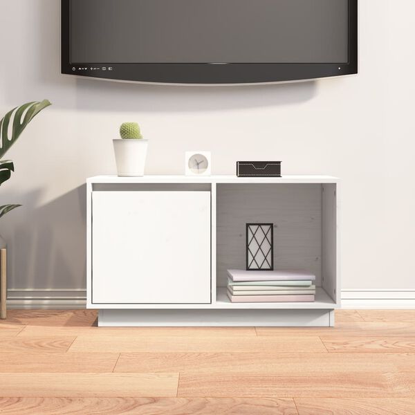vidaXL Έπιπλο Τηλεόρασης Λευκό 74 x 35 x 44 εκ. από Μασίφ Ξύλο Πεύκου