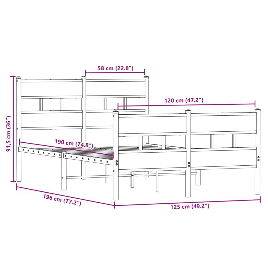 vidaXL Σκελετός Κρεβ. Χωρίς Στρώμα Sonoma Δρυς 120x190 εκ. Μεταλλικό