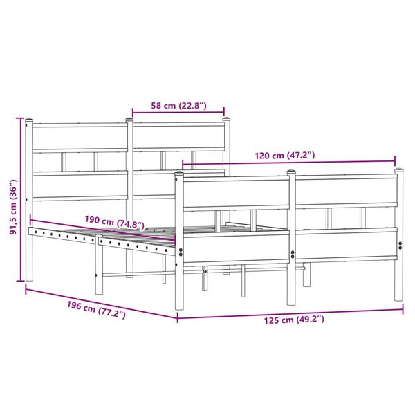 vidaXL Σκελετός Κρεβ. Χωρίς Στρώμα Sonoma Δρυς 120x190 εκ. Μεταλλικό