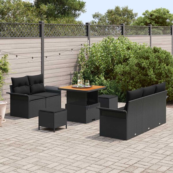 vidaXL Σετ Καναπέ Κήπου με μαξιλάρι 8 pcs Μαύρο 80 x 80 x 71 cm