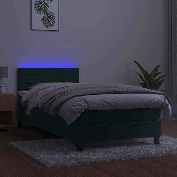 vidaXL &Kappa;&rho;&epsilon;&beta;ά&tau;&iota; Boxspring &mu;&epsilon; &Sigma;&tau;&rho;ώ&mu;&alpha; & LED &Sigma;&kappa;. &Pi;&rho;ά&sigma;&iota;&nu;&omicron; 90x200 &epsilon;&kappa; &Beta;&epsilon;&lambda;&omicron;ύ&delta;&omicron;