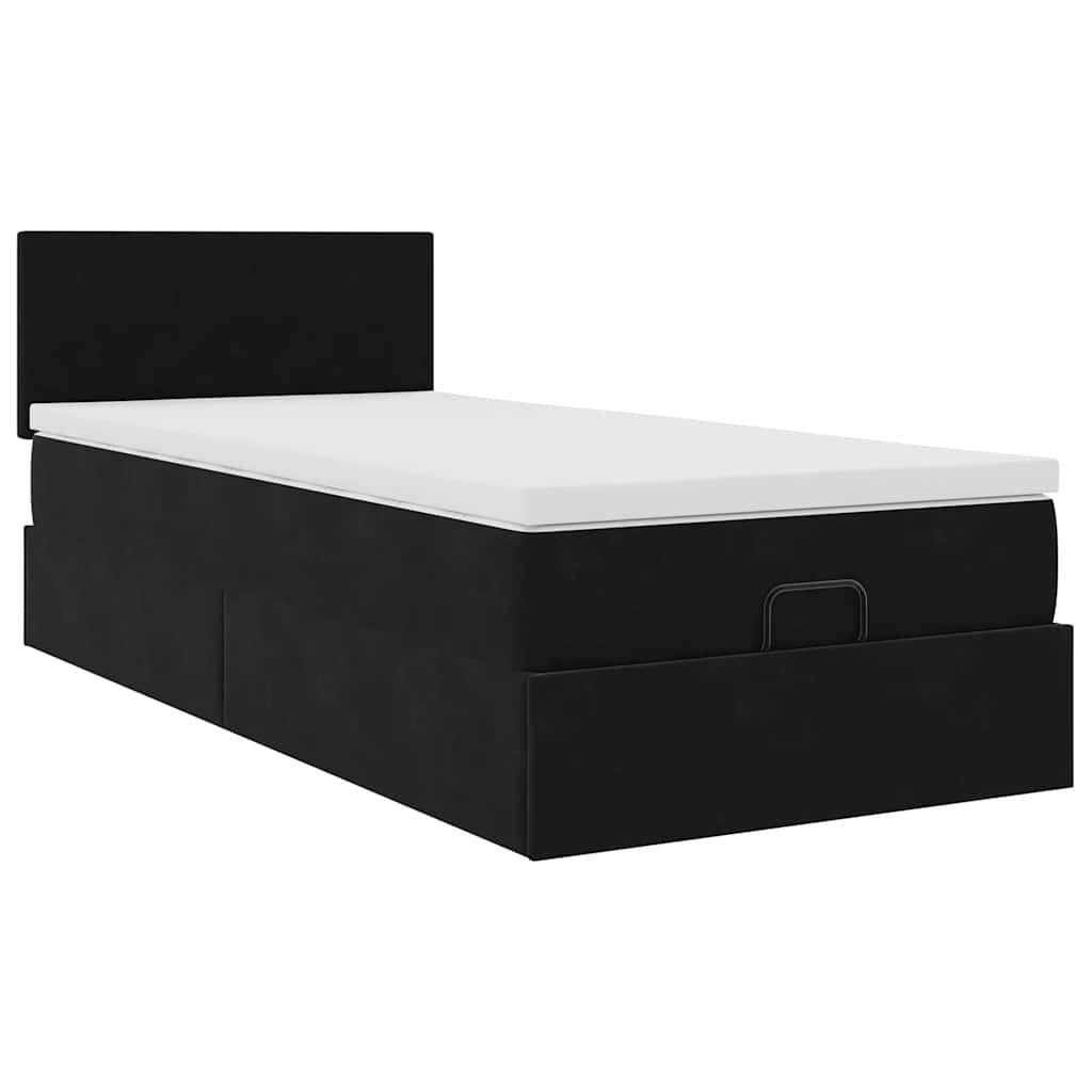 vidaXL Οθωμανικό κρεβάτι με στρώμα & LEDs Μαύρο 90x190cm Velvet