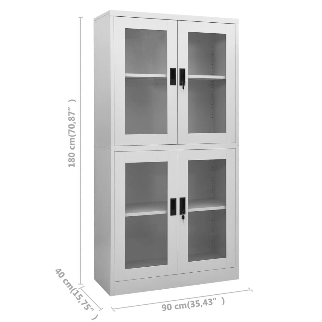 vidaXL Ντουλάπα Γραφείου Ανοιχτό Γκρι 90x40x180 εκ Ατσάλι/Ψημένο Γυαλί