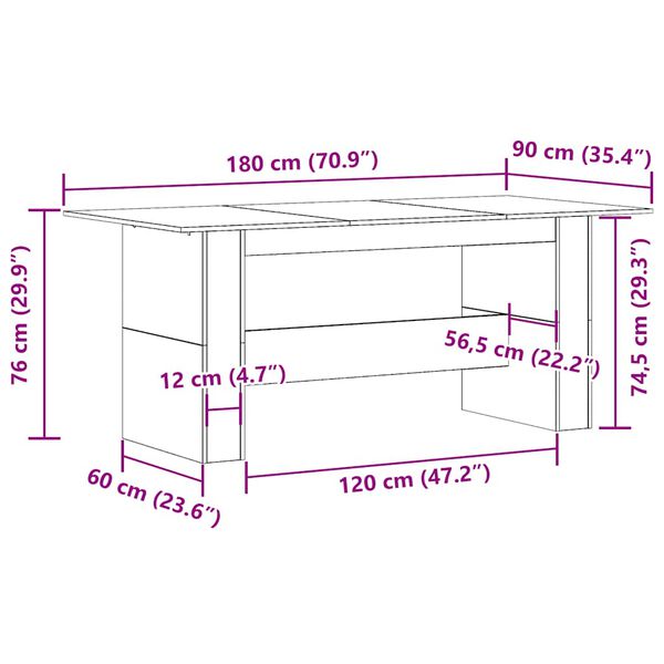 vidaXL Τραπέζι τραπεζαρίας Παλιό ξύλο 180x90x76 cm Ξύλινη κατασκευή