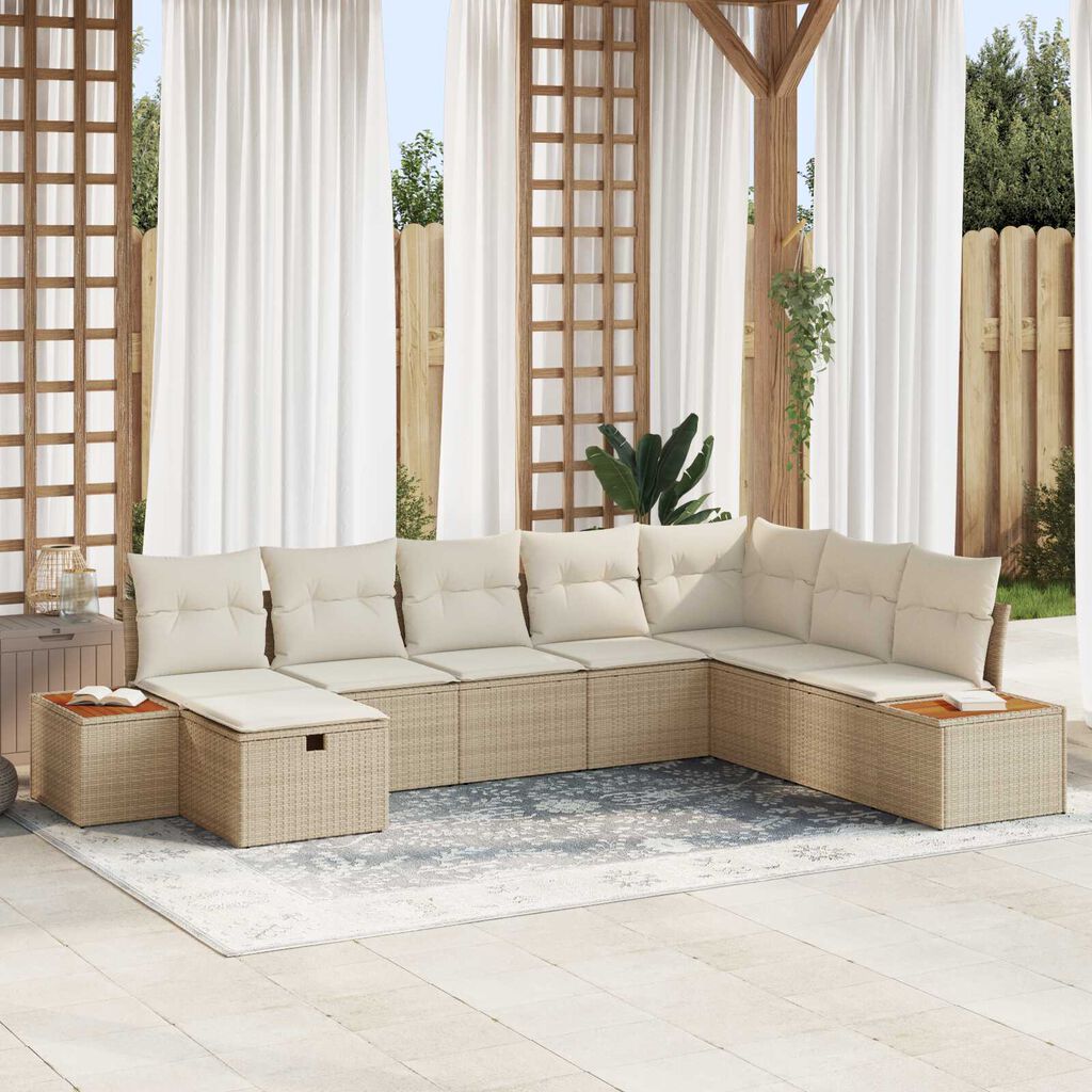 vidaXL Σετ Καναπέ Κήπου με μαξιλάρι 8 pcs Μπεζ Πολυ ράταν