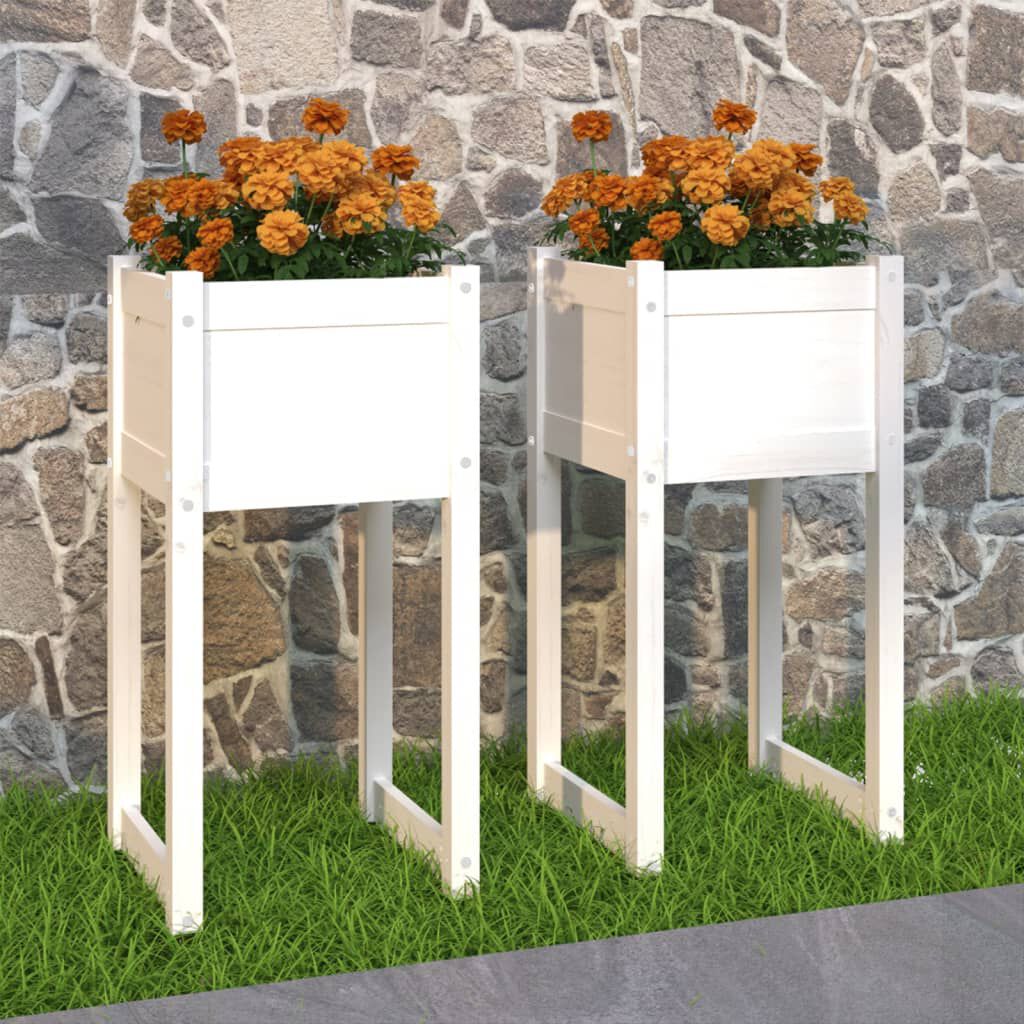vidaXL Ζαρντινιέρες 2 τεμ. Λευκές 40x40x81 εκ. από Μασίφ Ξύλο Πεύκου