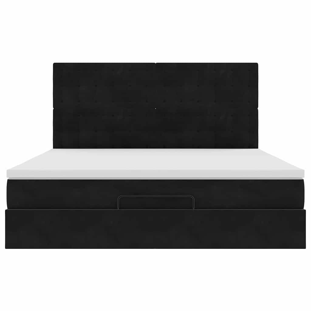vidaXL Οθωμανικό κρεβάτι με στρώματα & LEDs Μαύρο 160x200cm Velvet