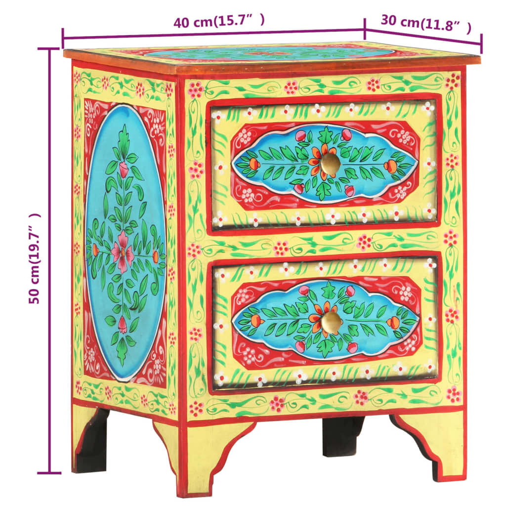 vidaXL Κομοδίνο με Χειροπ. Λεπτομέρειες 40x30x50 εκ. Μασίφ Ξύλο Μάνγκο