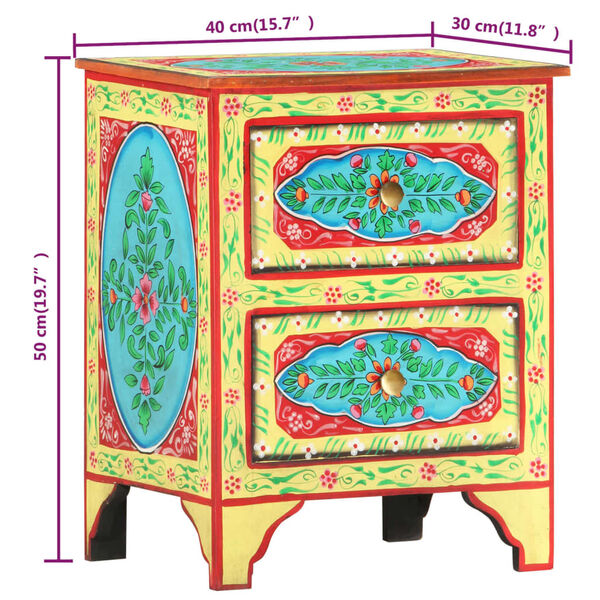vidaXL Κομοδίνο με Χειροπ. Λεπτομέρειες 40x30x50 εκ. Μασίφ Ξύλο Μάνγκο