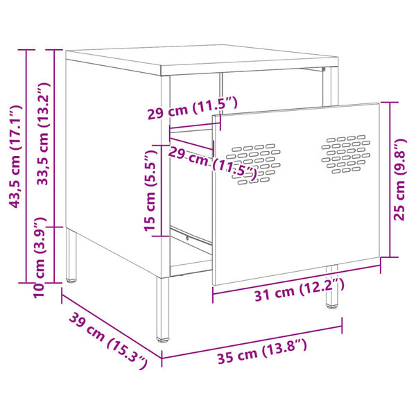 vidaXL Κομοδίνο Ροζ 35x39x43,5 εκ. από Χάλυβα