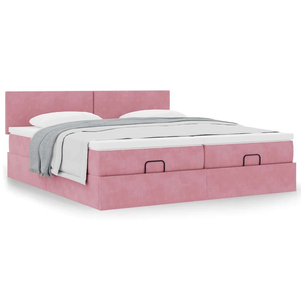 vidaXL Οθωμανικό κρεβάτι με στρώματα ροζ 200x200cm Velvet